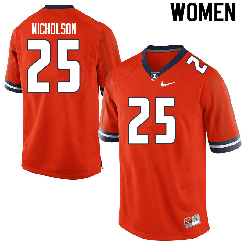 Women #25 Tahveon Nicholson Illinois Fighting Illini College Football Jerseys Sale-Orange
